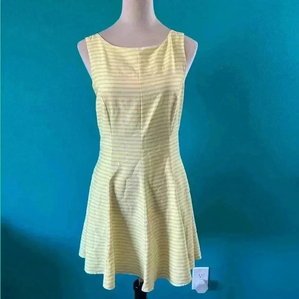 Zara yellow and white striped mini dress in size medium